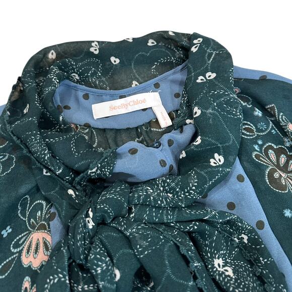 See By Chloe Frosty Green Scarf Neck Blouse - Picture 6 of 10